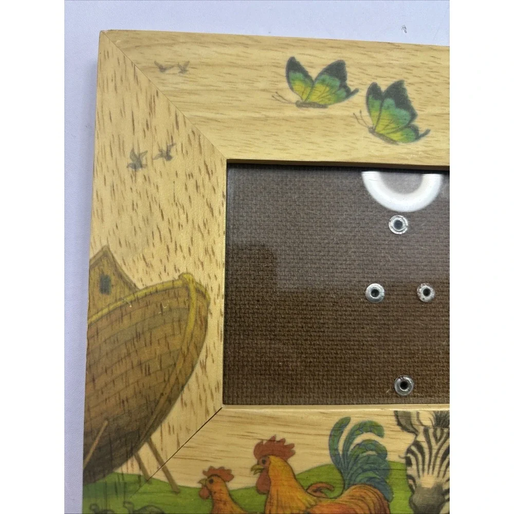 Fetco Noah's Ark Wooden Photo Frame Animals Giraffes Zebras Rooster Nursery Deco